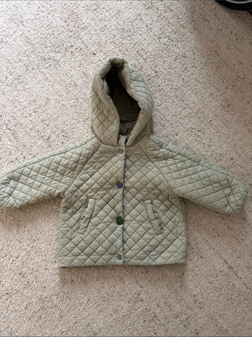 Zara Kids Quilted Hooded Jacket - Sage Green